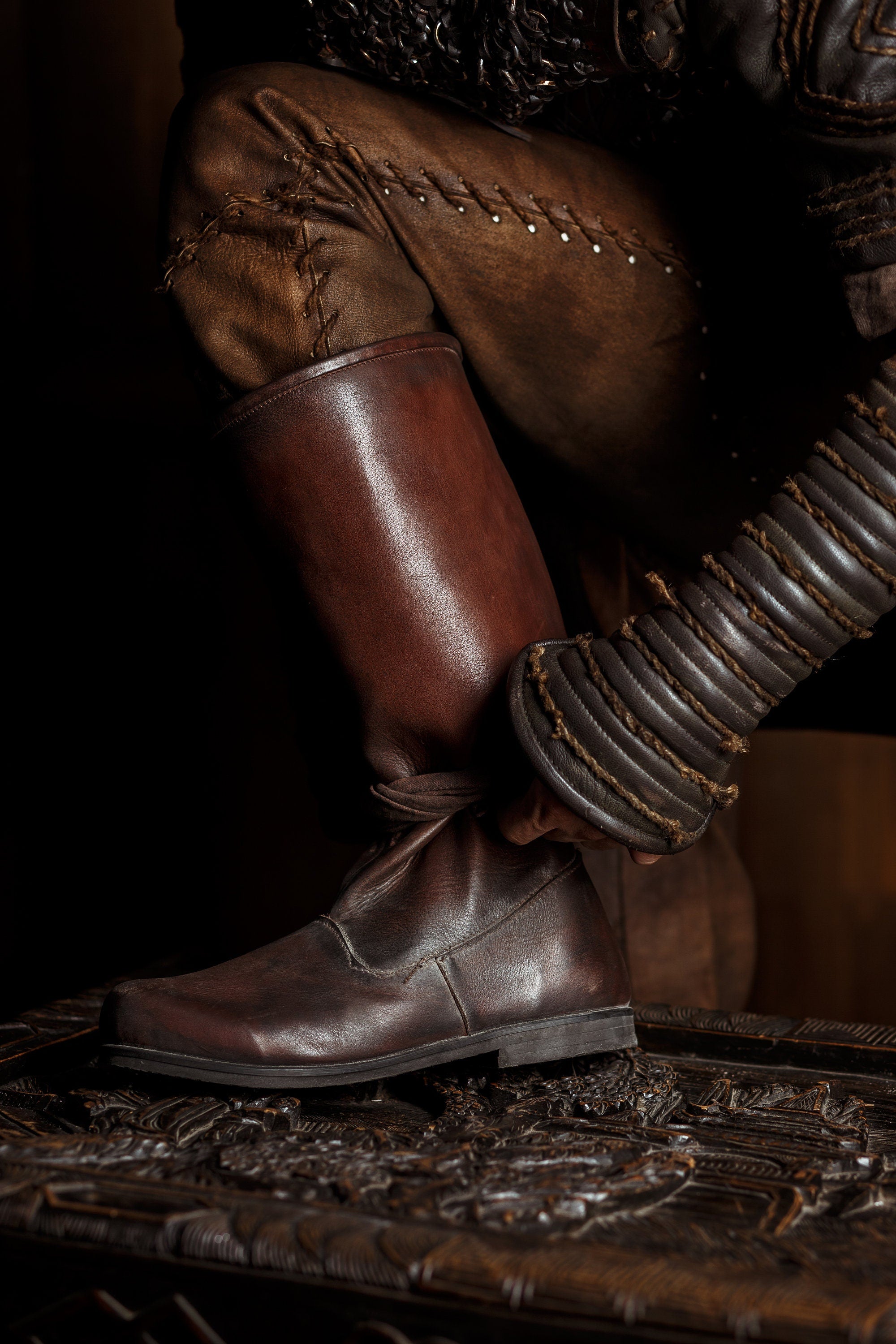 Mens leather hot sale viking boots