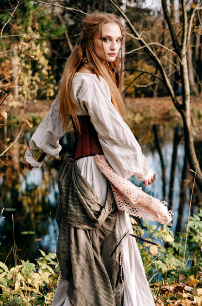 Leather brown corset belt “Forest witch”