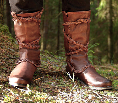 Medieval leather high boots with ties