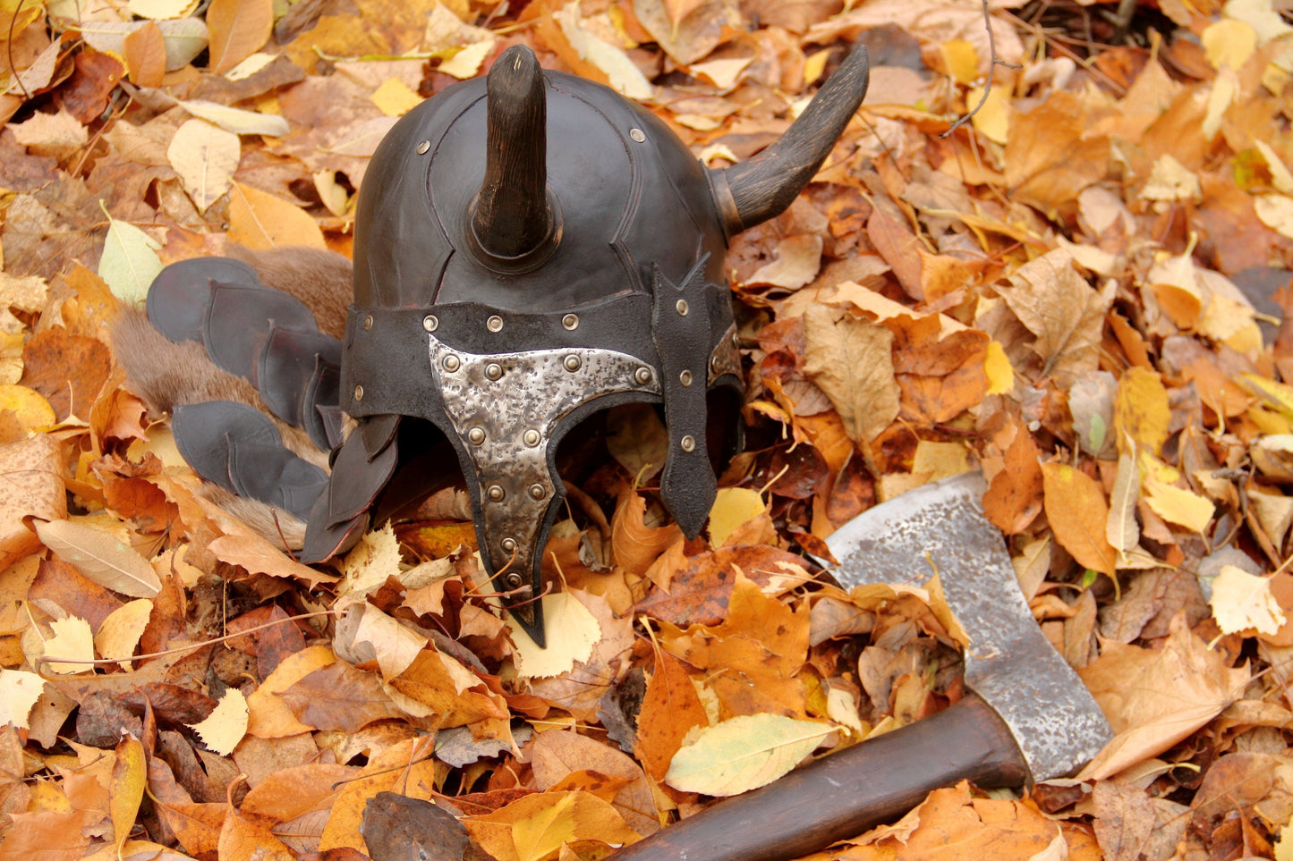 Viking battle helmet with horns