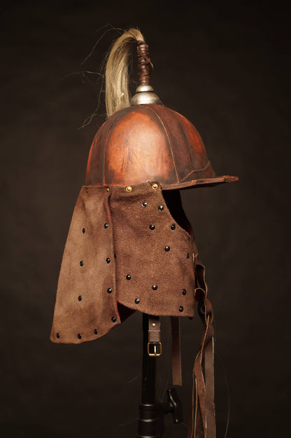 Medieval battle leather helmet