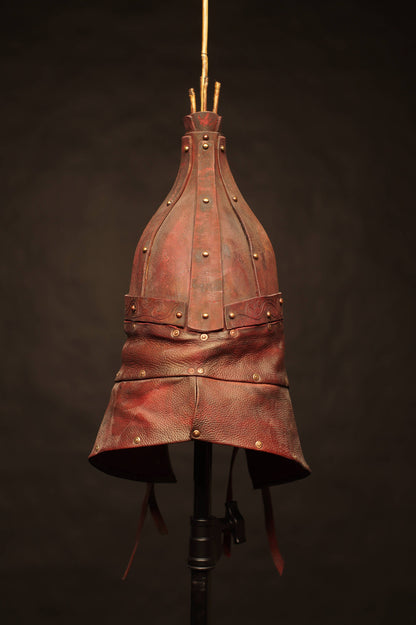 Medieval battle leather helmet