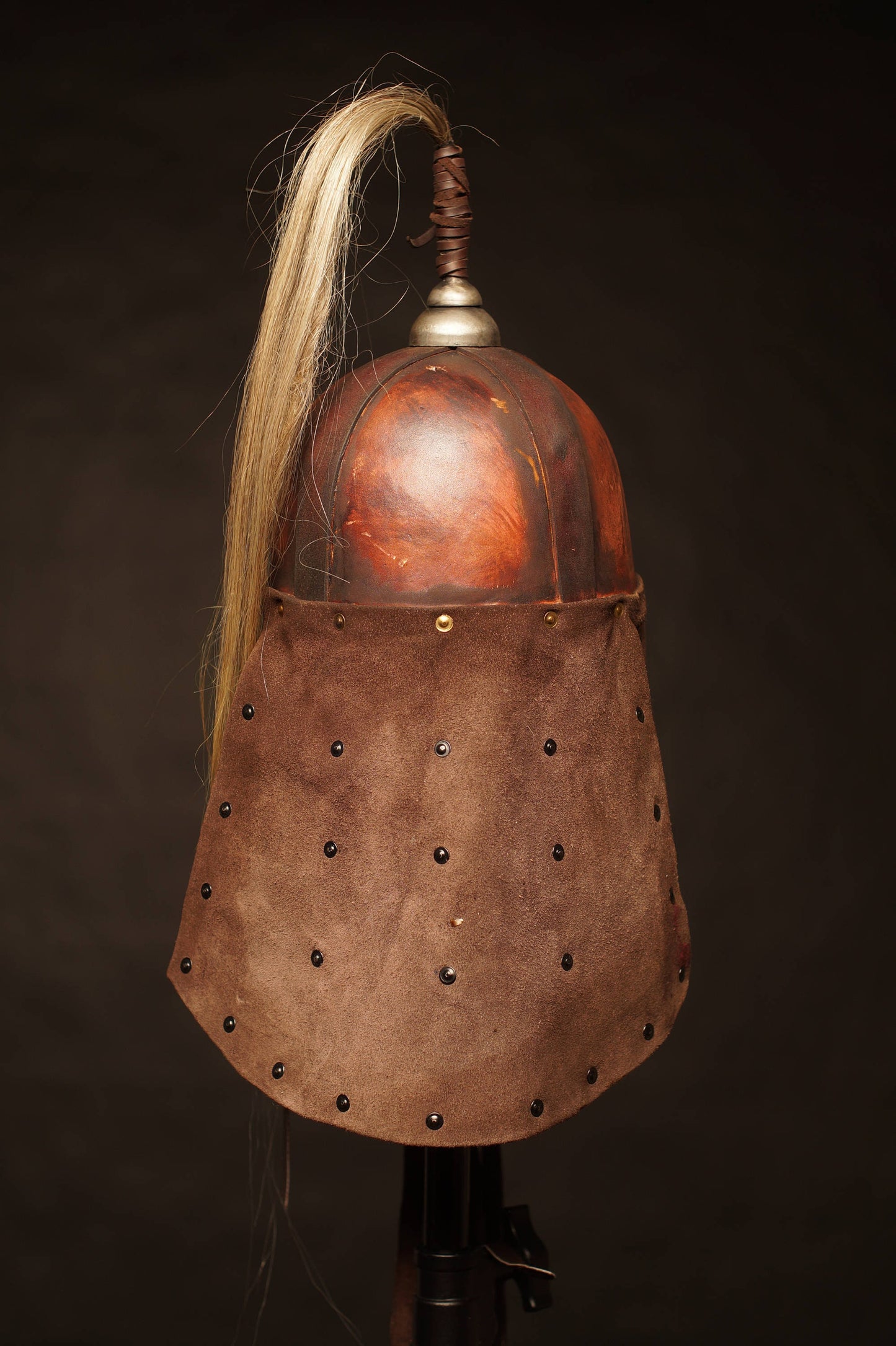 Medieval battle leather helmet