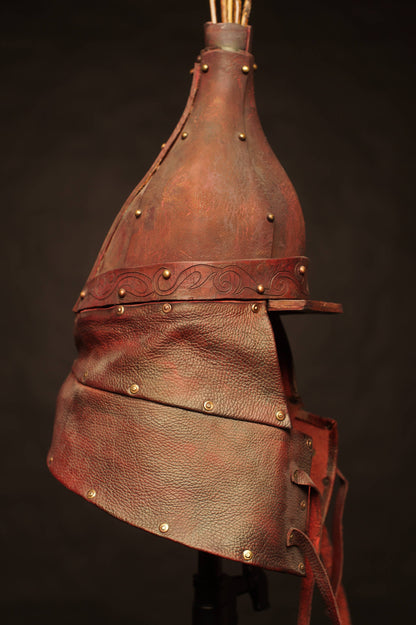 Medieval battle leather helmet