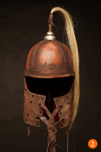 Medieval battle leather helmet