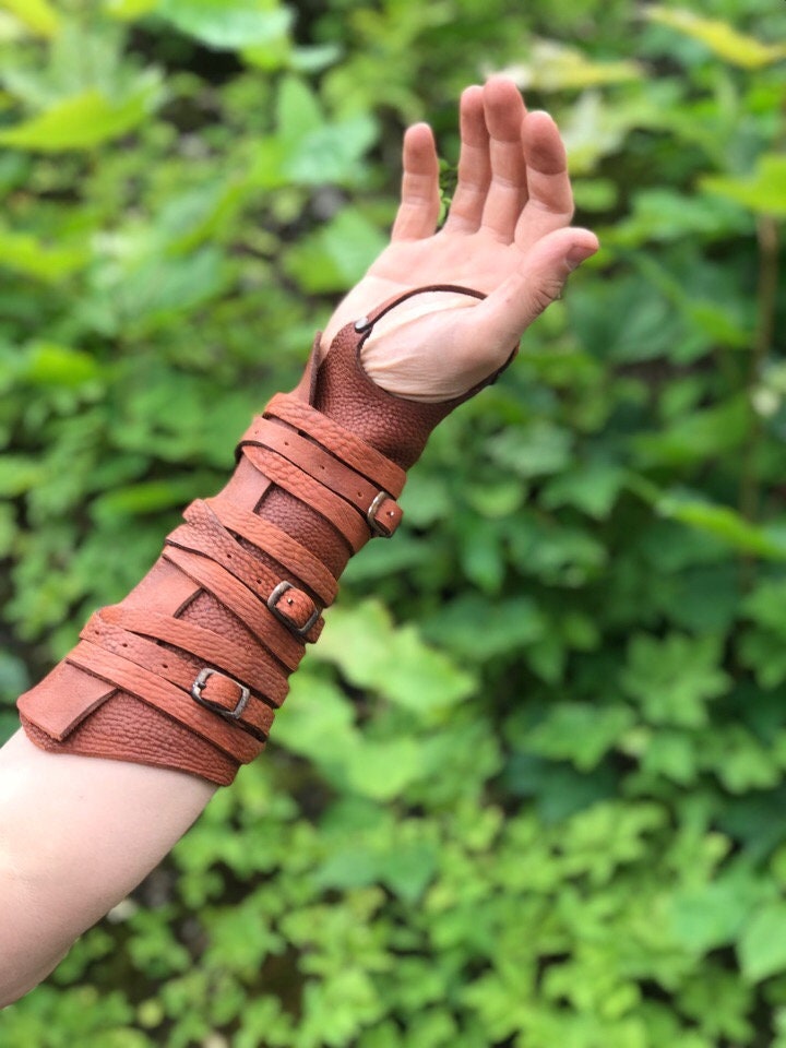 Medieval leather bracers with ribbons