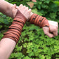 Medieval leather bracers with ribbons