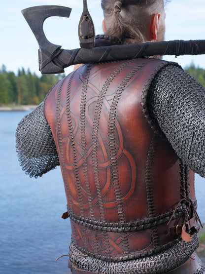 Viking leather armor with brass accents