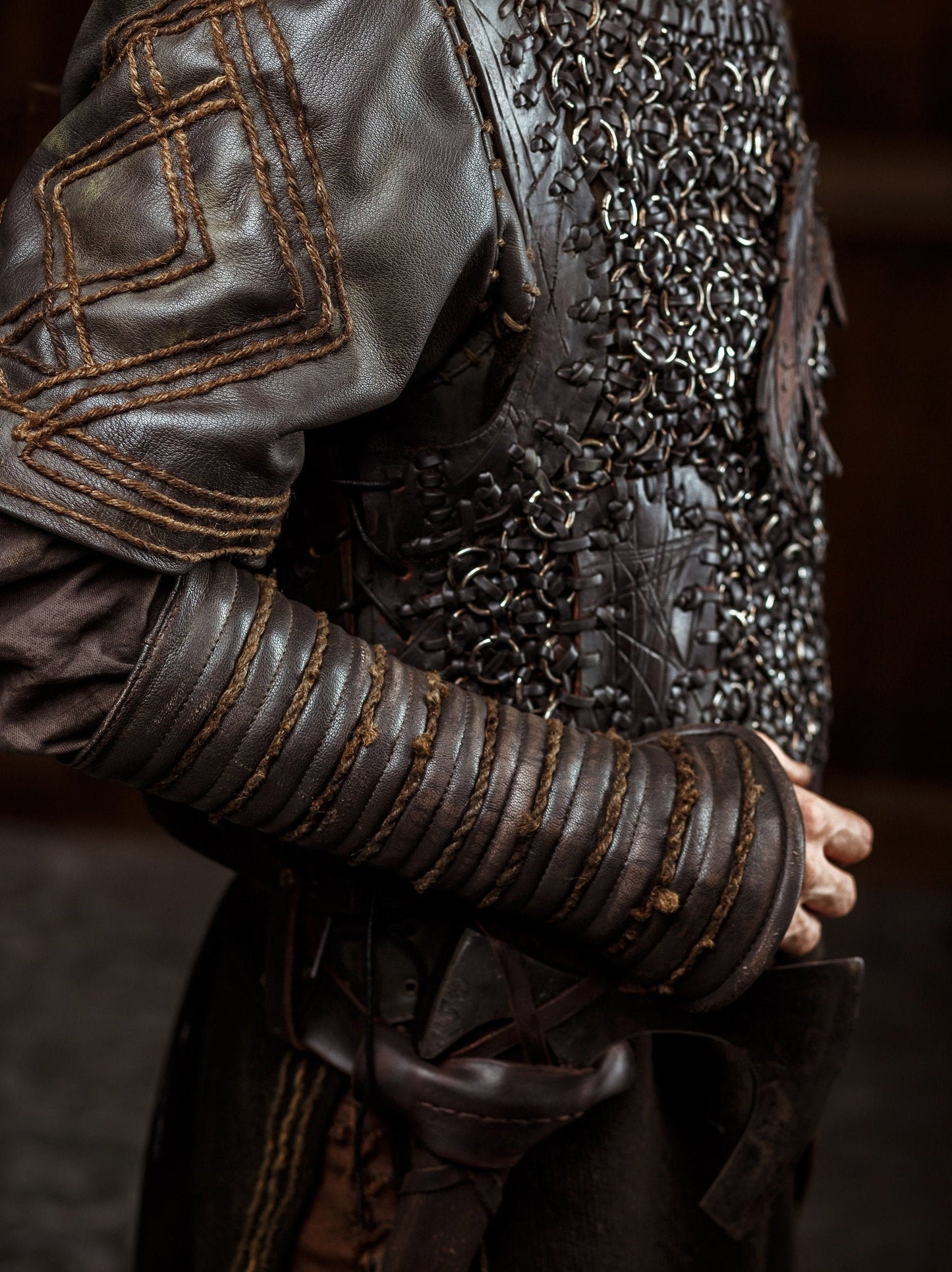 Elessar Bracers, Medieval Leather Men Armor, Larp Viking Bracer
