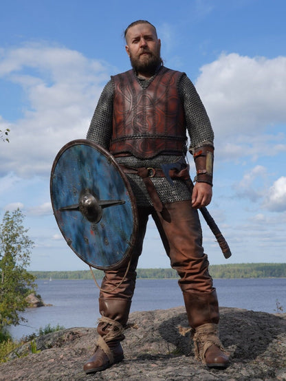 Viking leather armor with brass accents