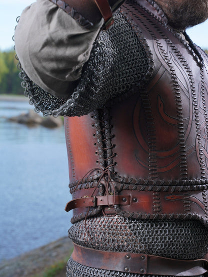 Viking leather armor with brass accents