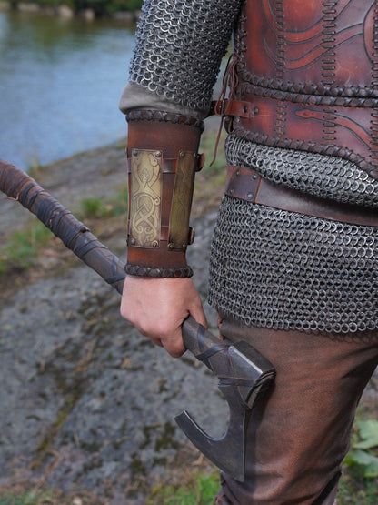 Viking leather armor with brass accents