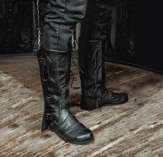 Medieval leather high boots with buckles