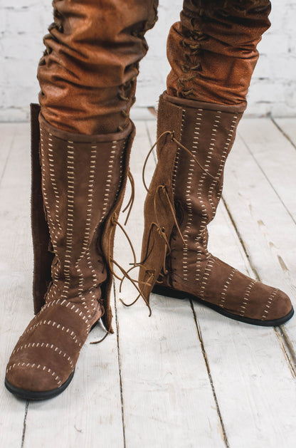 Medieval leather high boots with buckles