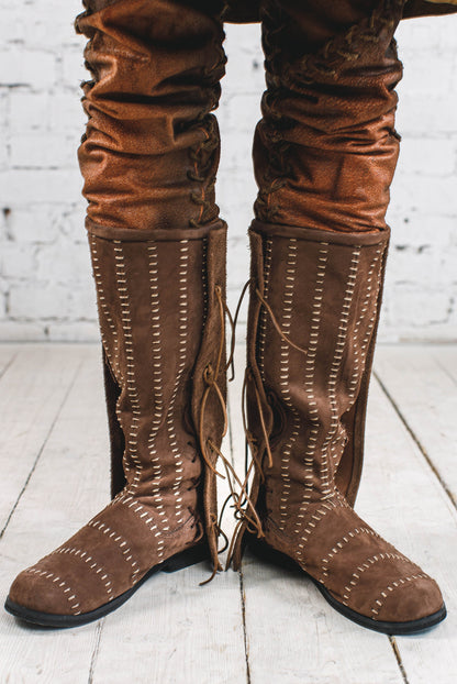 Medieval leather high boots with buckles