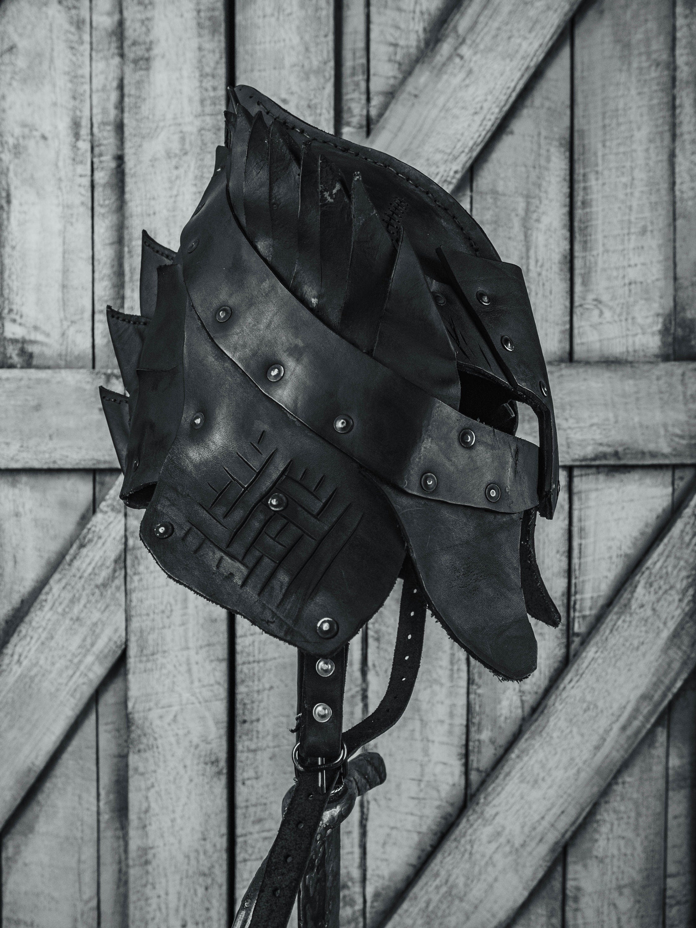 Black best sale leather helmet