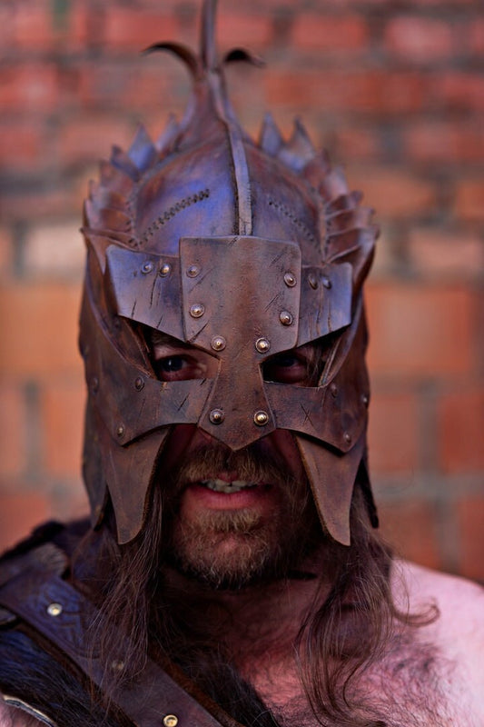 Medieval battle leather helmet