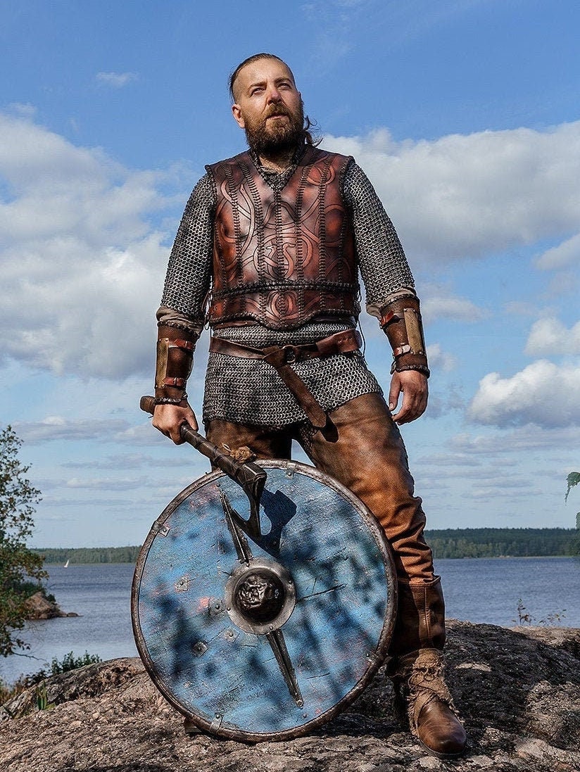 Viking leather armor with brass accents