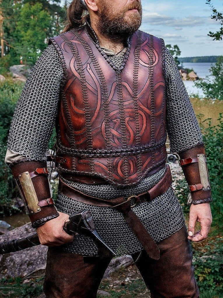 Viking leather armor with brass accents