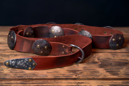 Medieval leather belt with metal plates