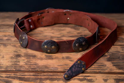 Medieval leather belt with metal plates