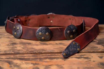 Medieval leather belt with metal plates