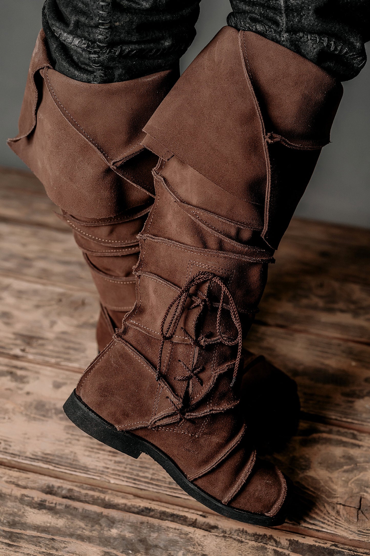 Medieval leather knee-high boots