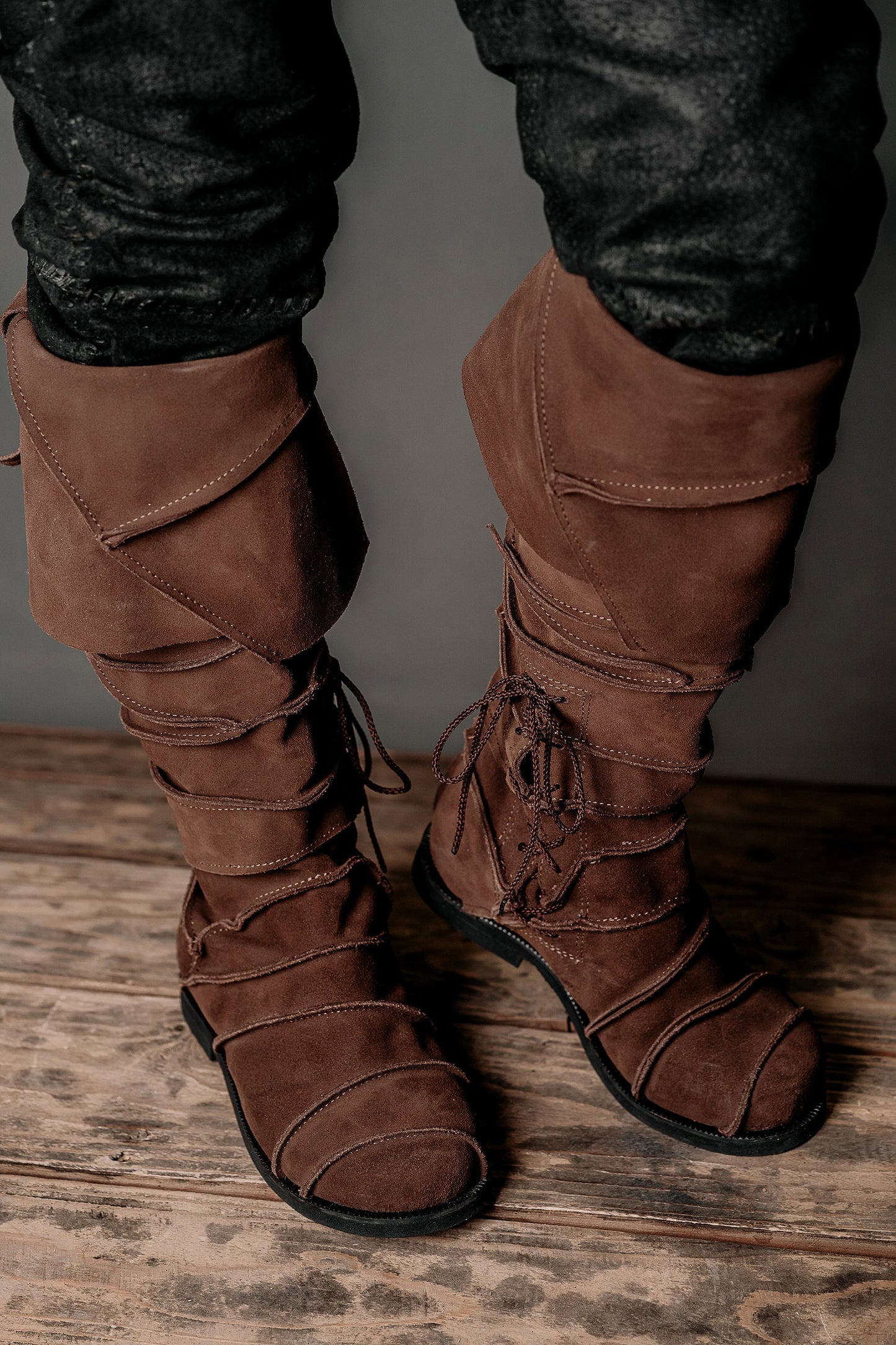 Medieval leather knee-high boots