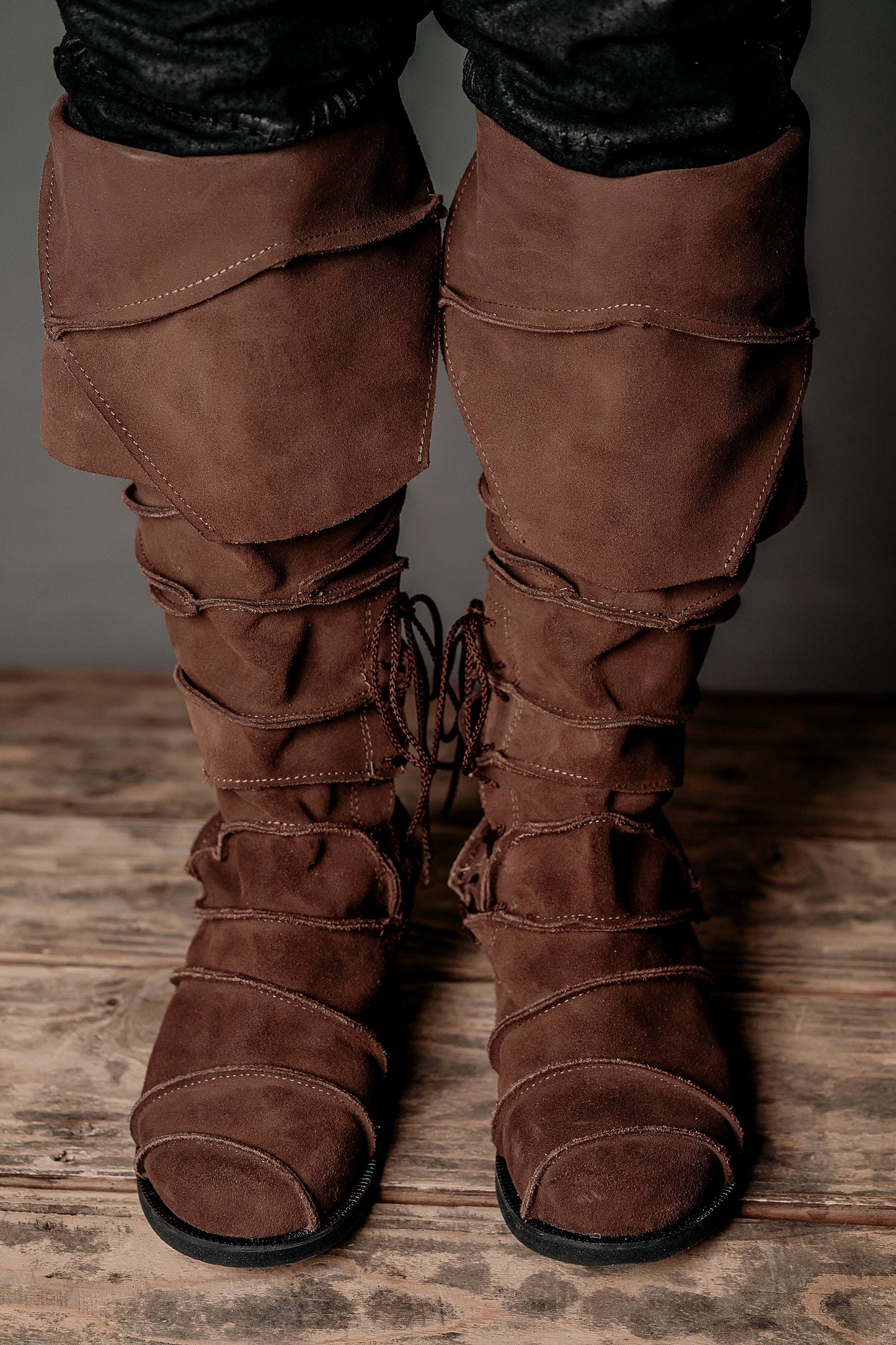 Medieval leather knee-high boots