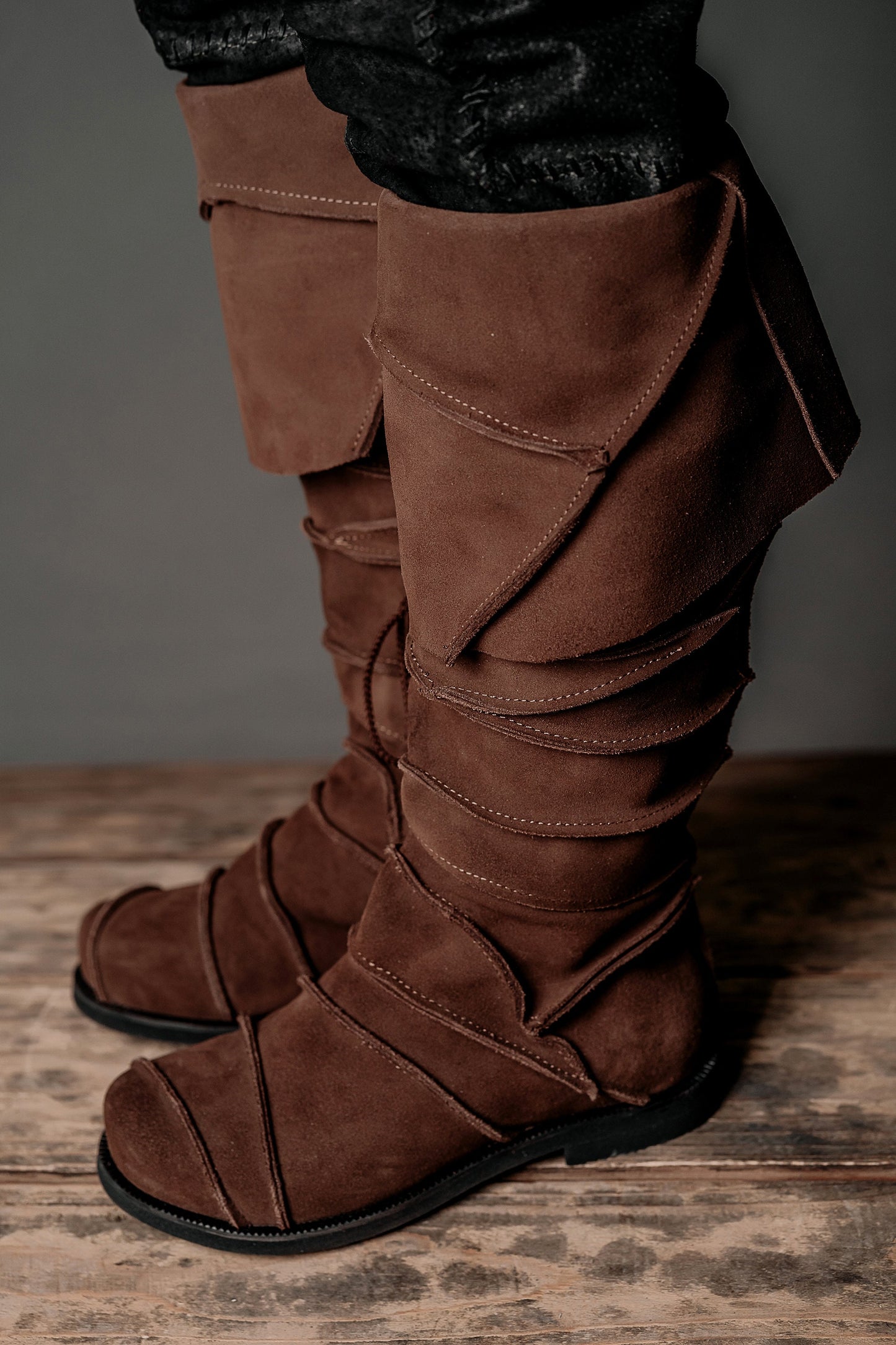 Medieval leather knee-high boots