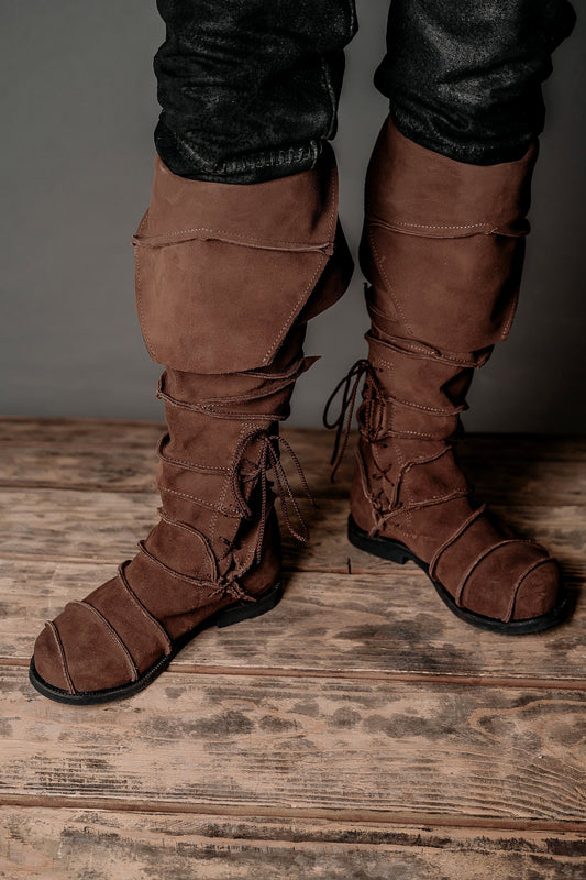 Medieval leather knee-high boots