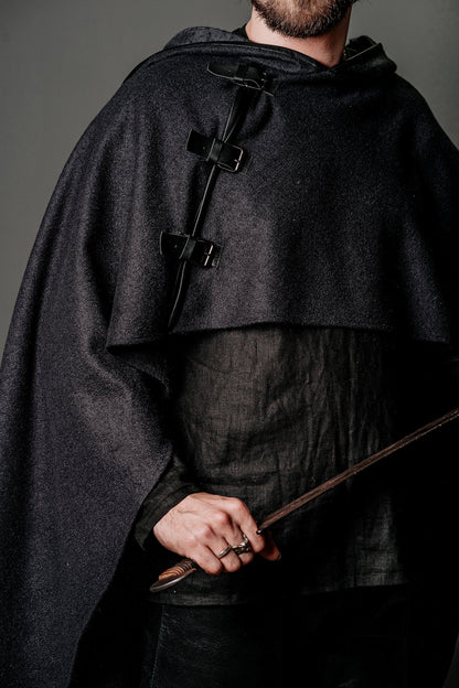 Wool cloak with hood