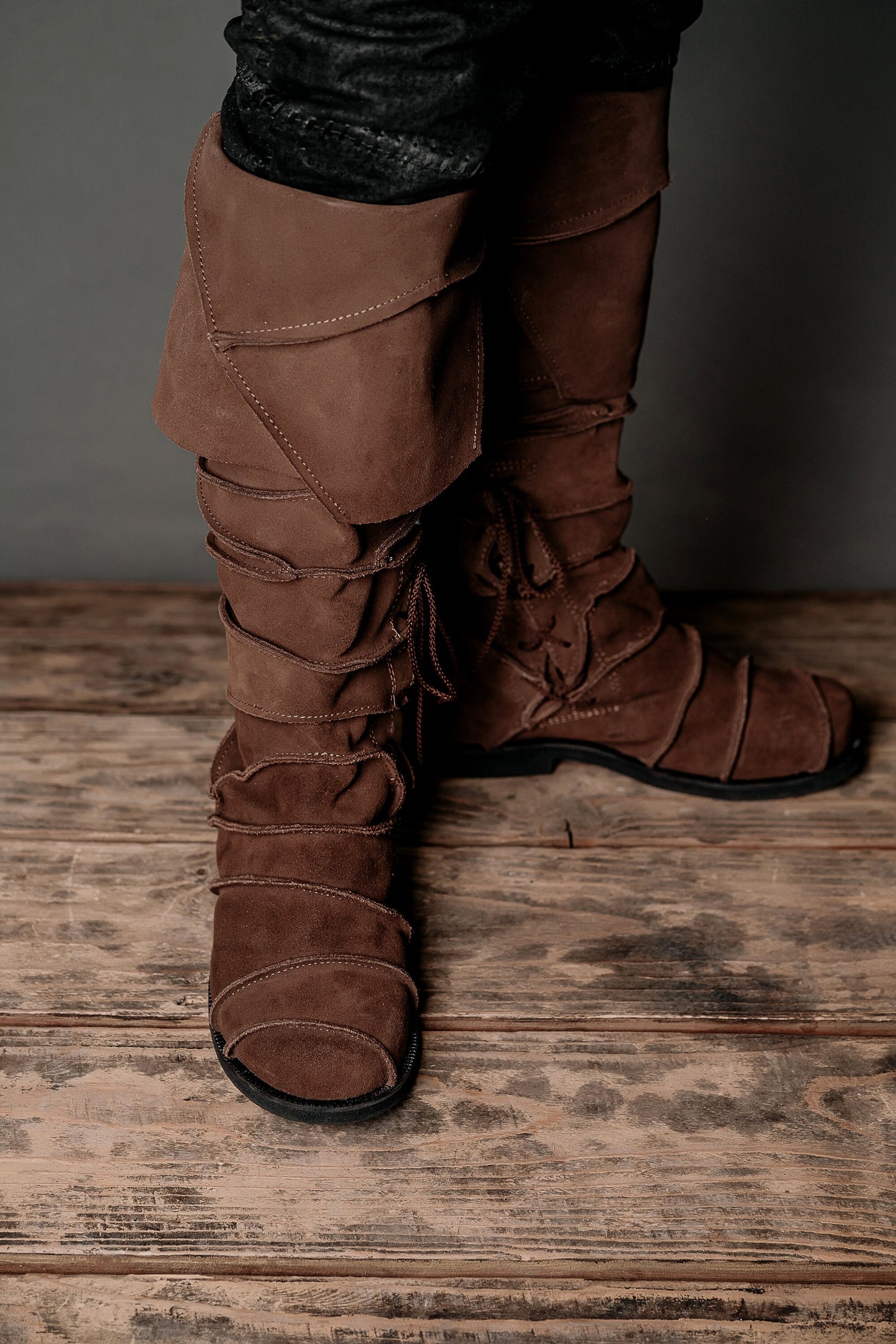 Medieval leather knee-high boots