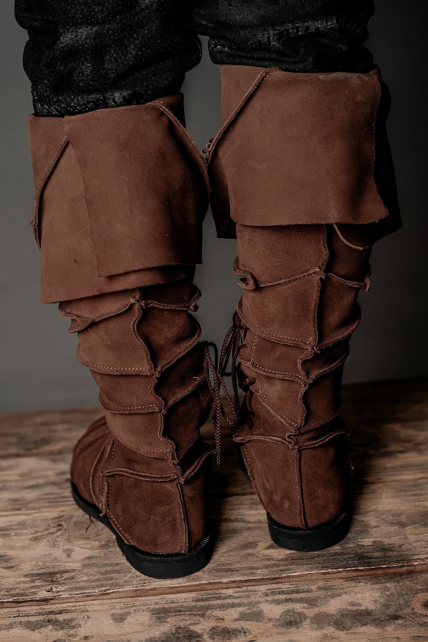 Medieval leather knee-high boots