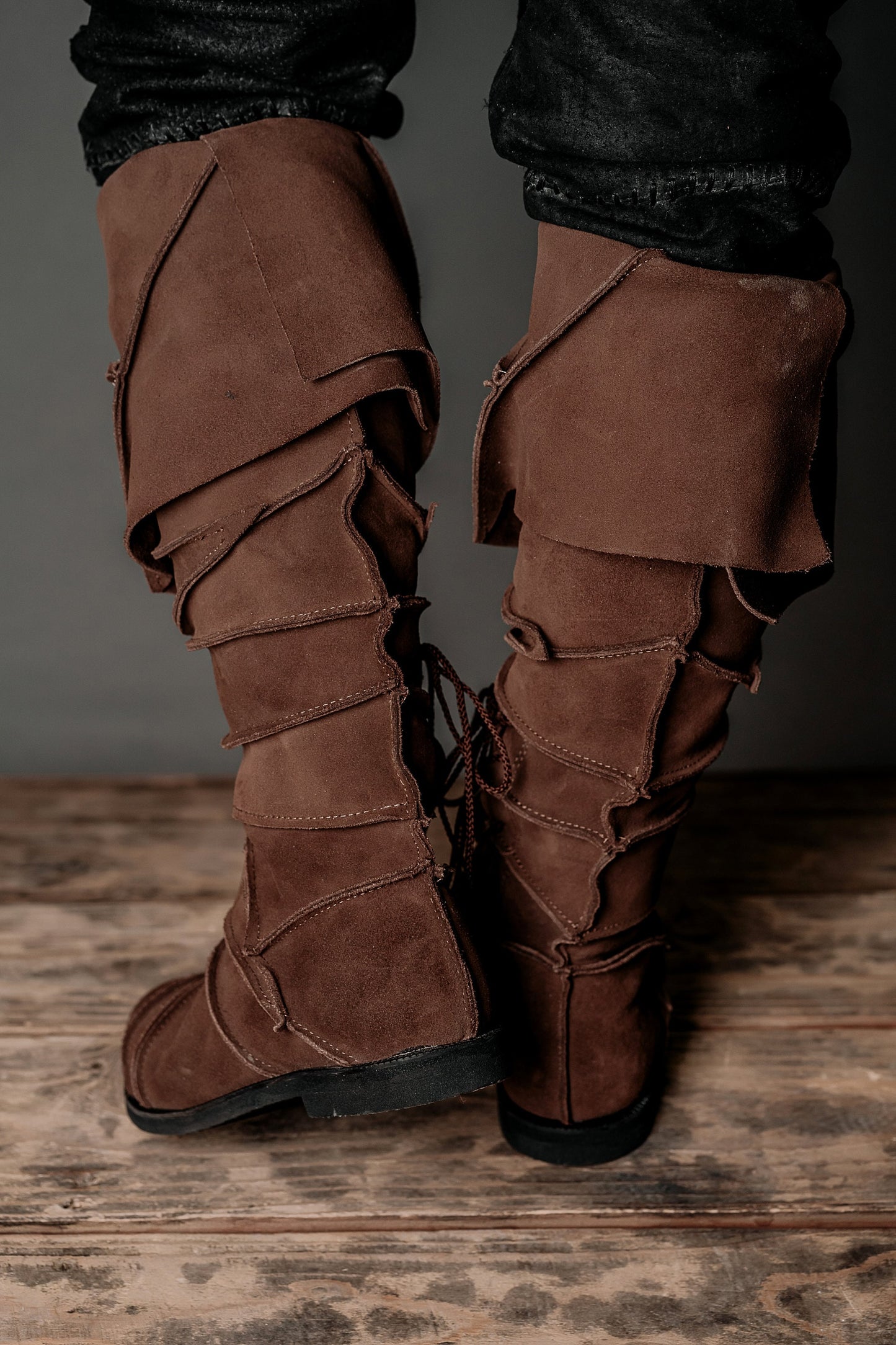 Medieval leather knee-high boots