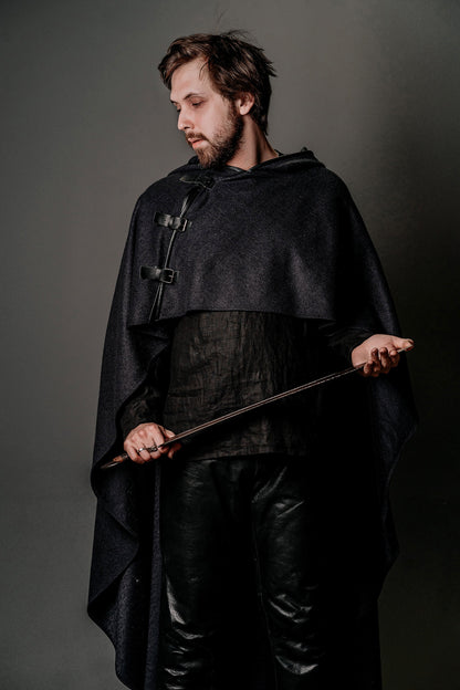 Wool cloak with hood