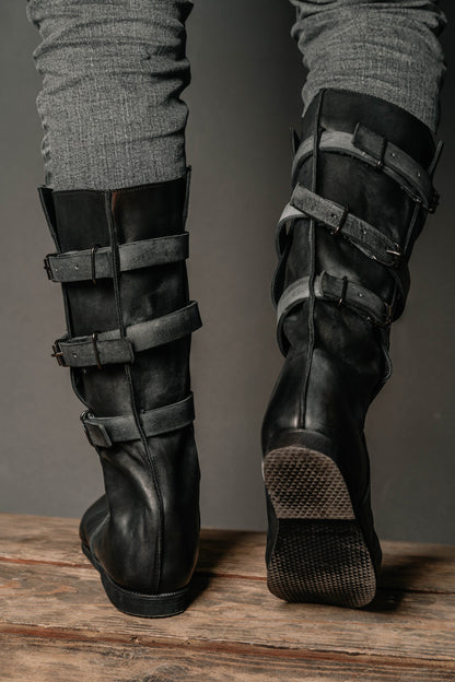 Uhtred black high leather boots