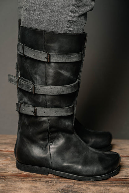 Uhtred black high leather boots