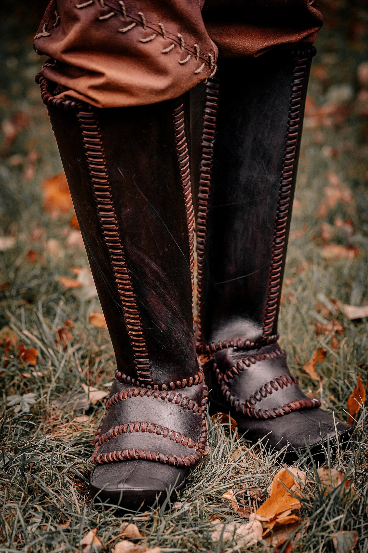 Viking leather shin guards