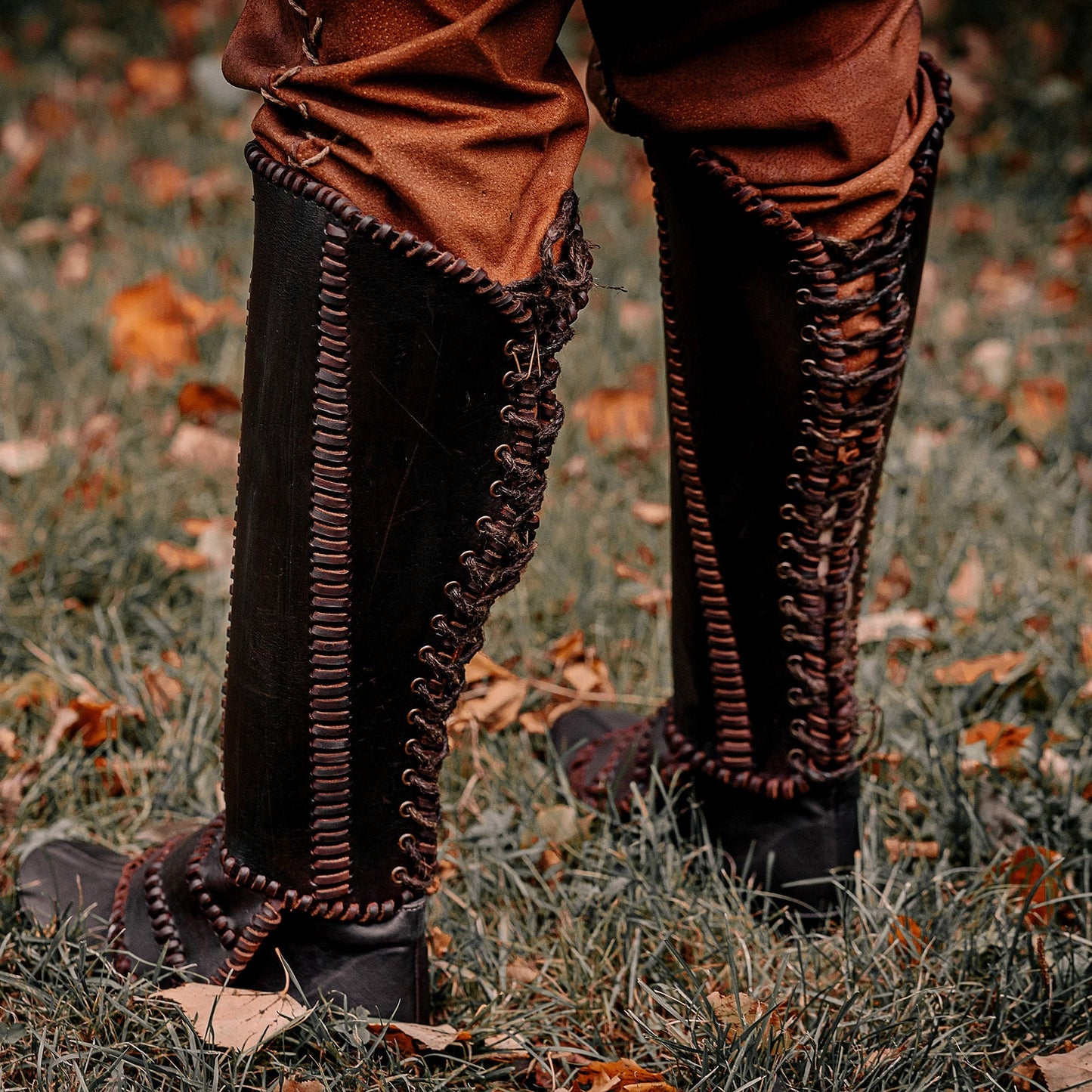 Viking leather shin guards