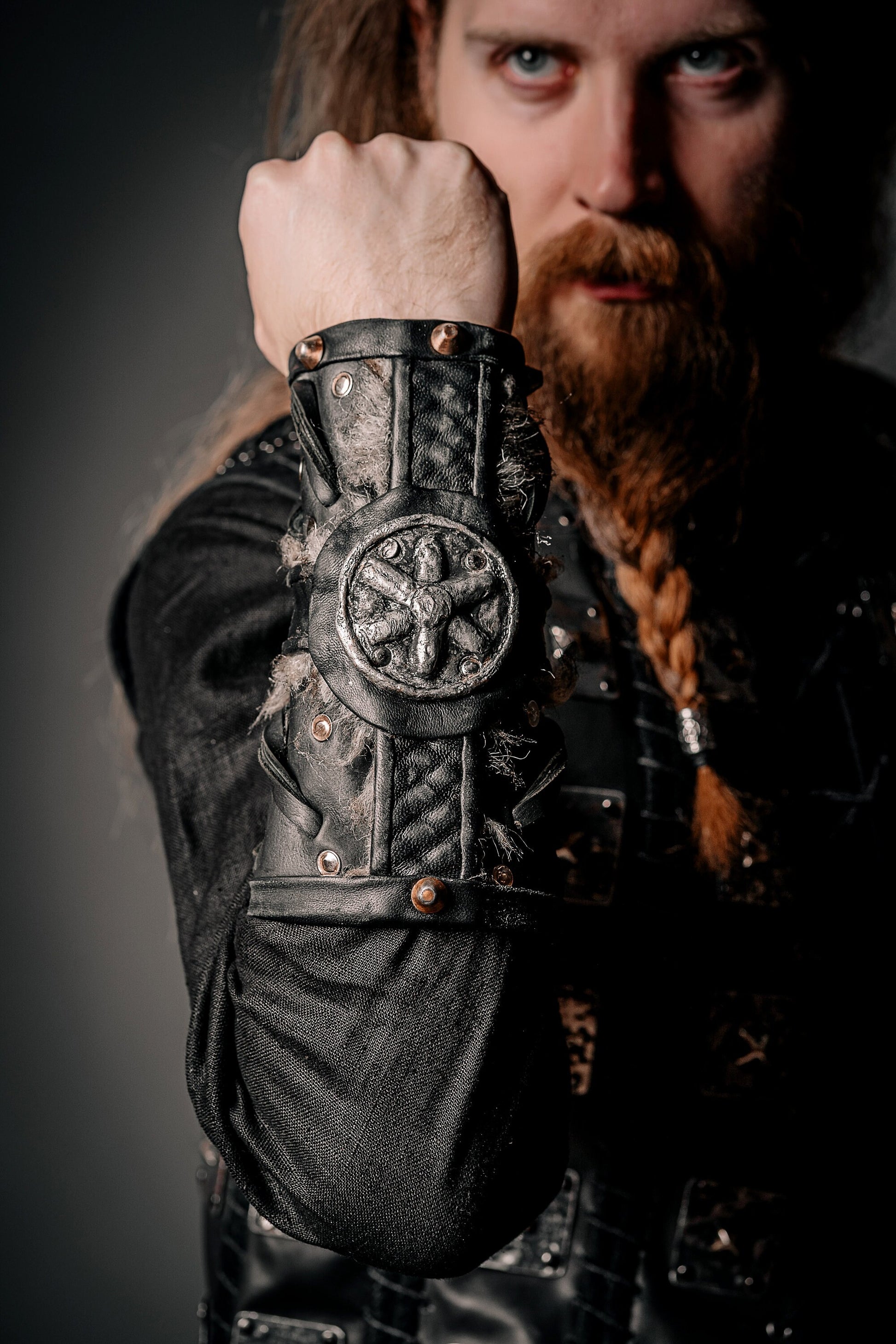 Leather arm bracers with ouroboros for viking cosplay, Midga - Inspire  Uplift
