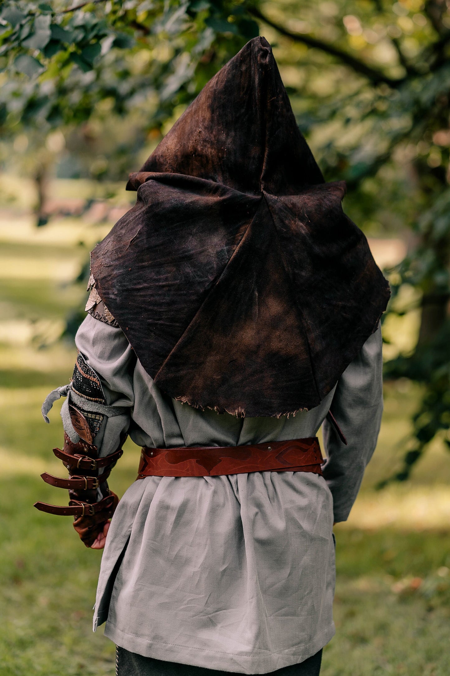 Medieval warlord leather hood with mantle