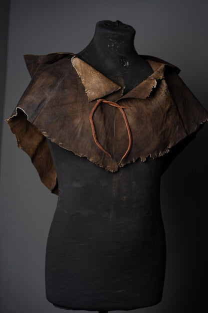 Medieval warlord leather hood with mantle