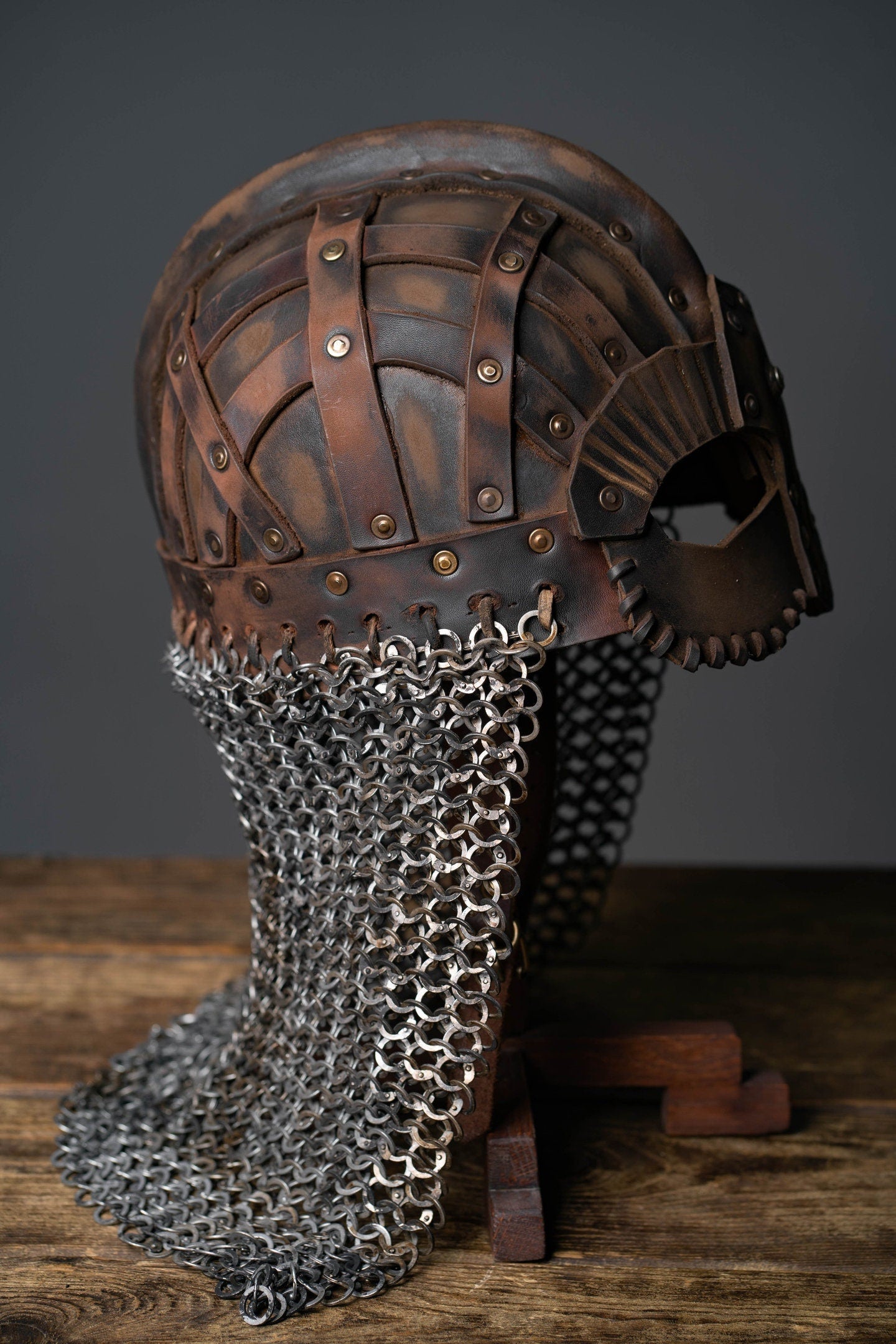 Viking vendel leather helmet