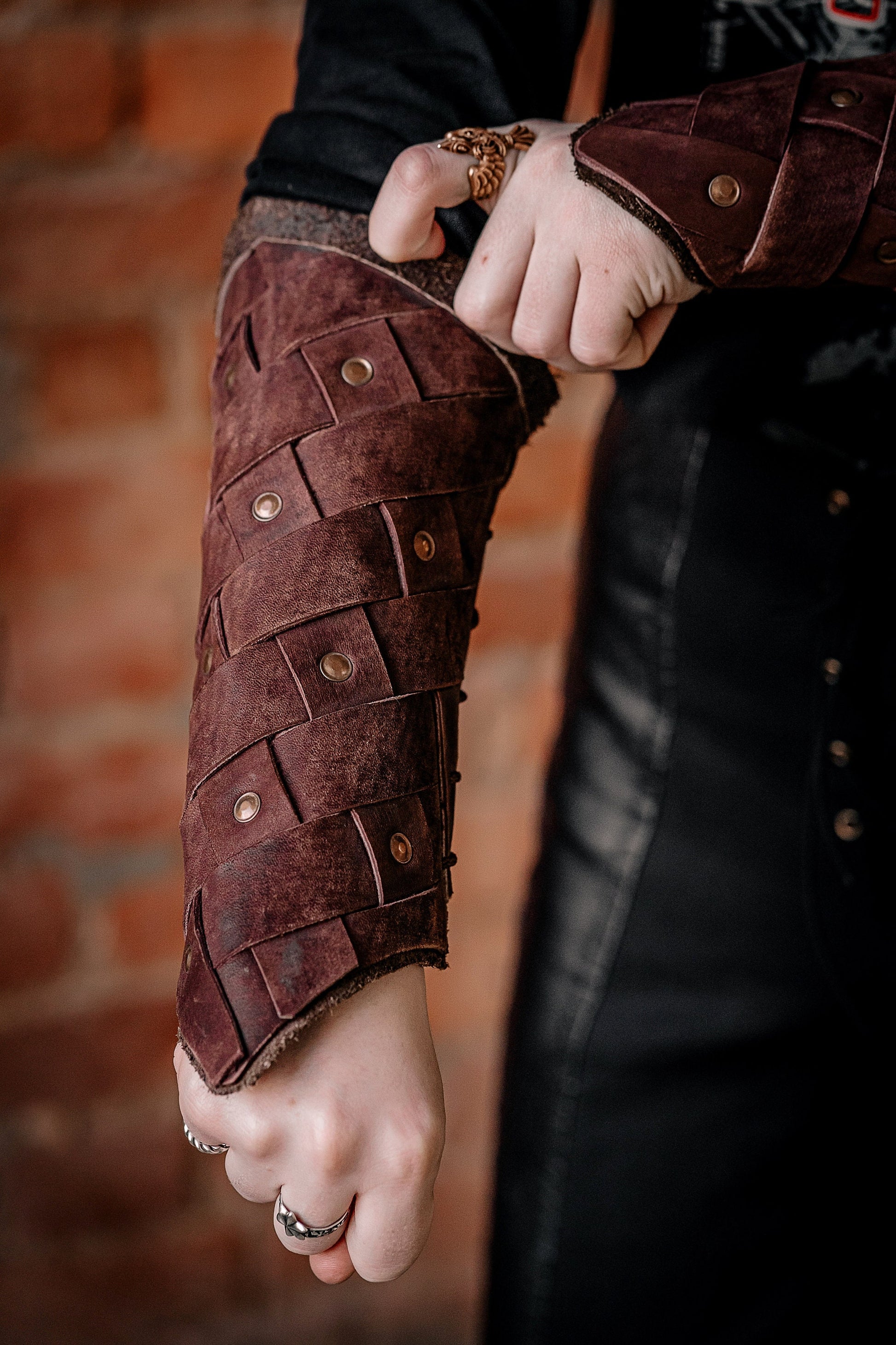 Leather Medieval Brown Bracers for Larp or Cosplay. Handmade Fantasy Bracer  -  Canada